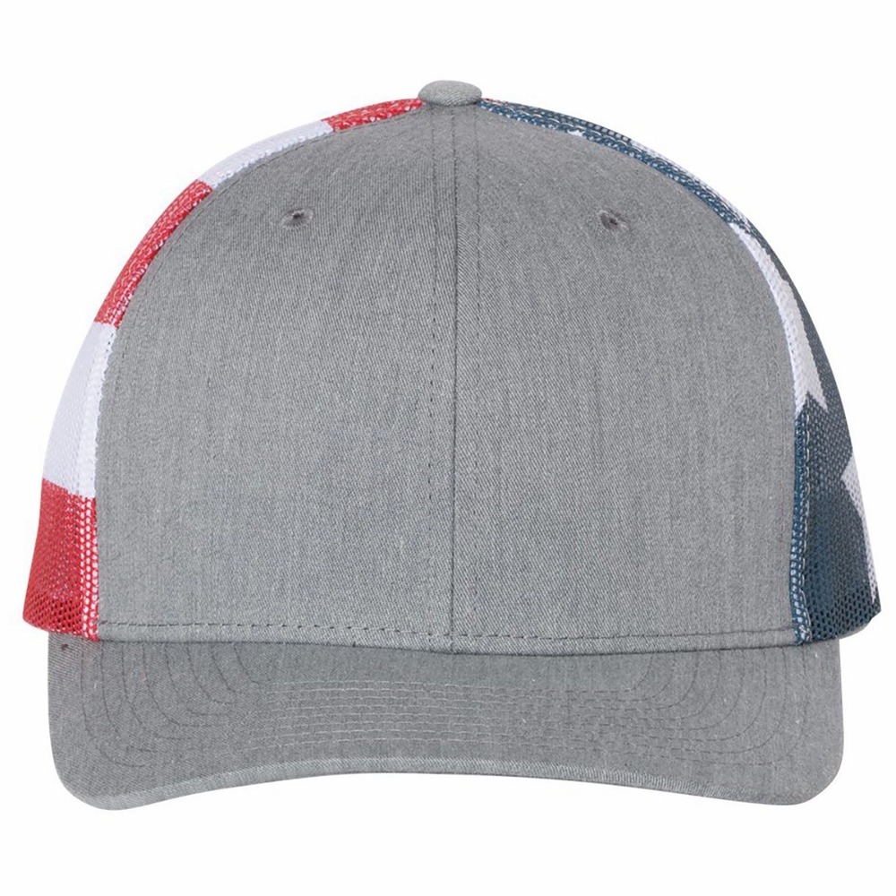 Printed Mesh-Back Trucker Cap - Heather Grey / Stars & Stripes NEW TRUMP